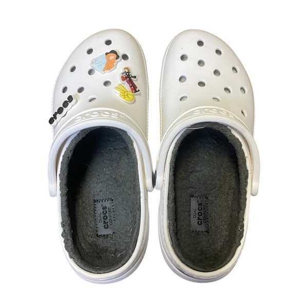 Crocs Classic Faux Fur Lined White Dual Comfort Clog Shoes Womens 9 Mens 7 - Picture 3 of 12